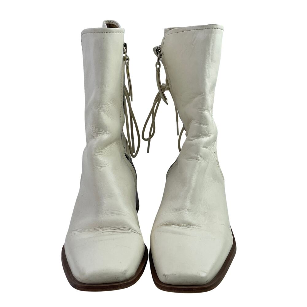 Sam Edelman TanaI Womens White Leather Square Toe Lace-up Back Ankle Boots 8.5 - Picture 2 of 5